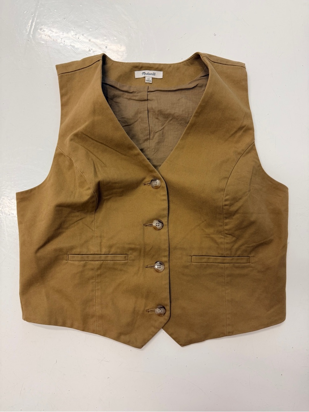 Madewell Tan Tailored vest with button-up front and pockets